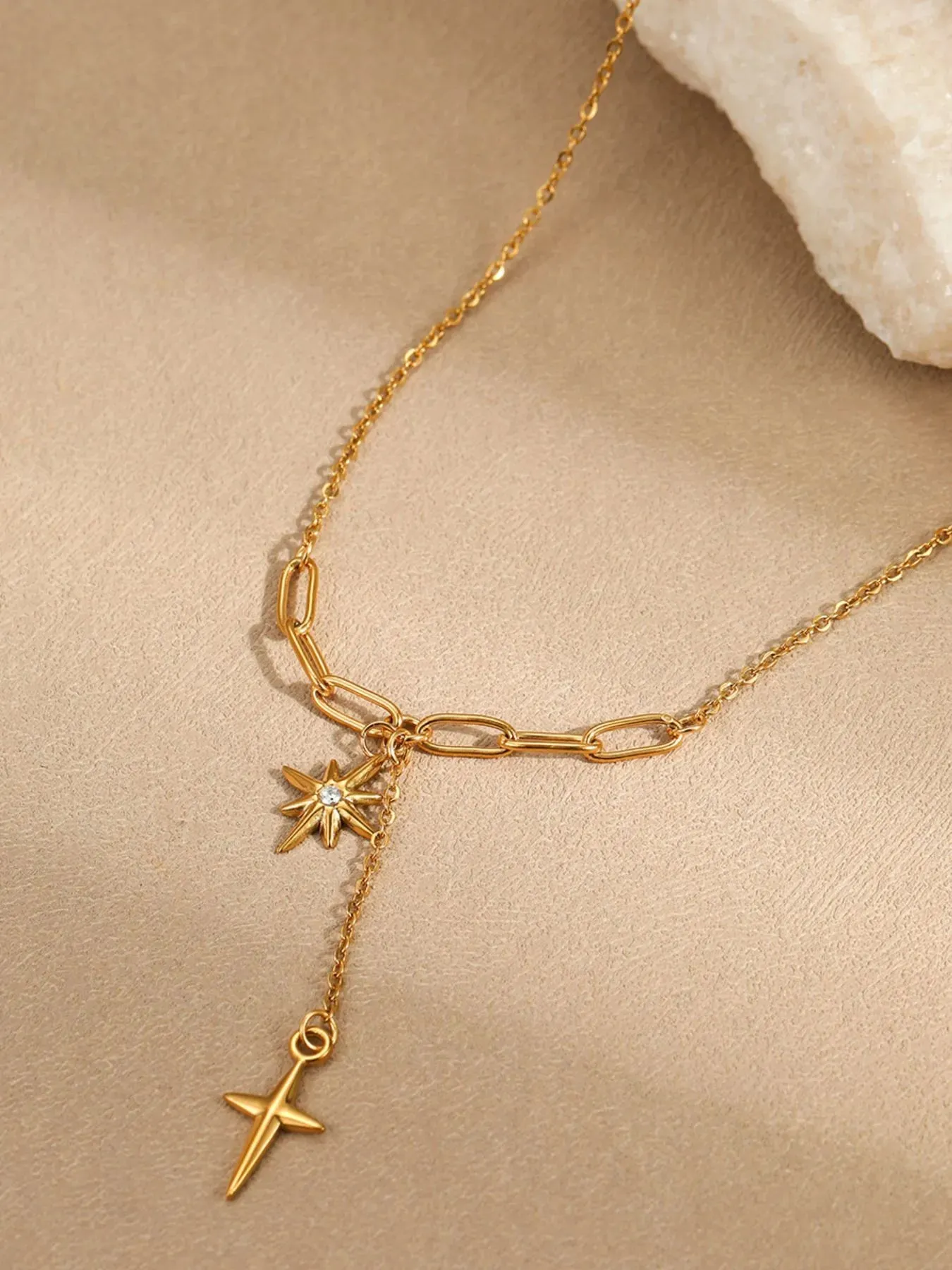 18K Gold-Plated Star Cross Pendant Necklace sold by Gigi Laurent product image thumbnail 4