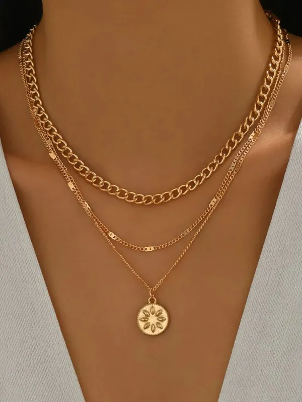 18K Gold-Plated Layered Necklace with Sun Medallion Pendant sold by Gigi Laurent