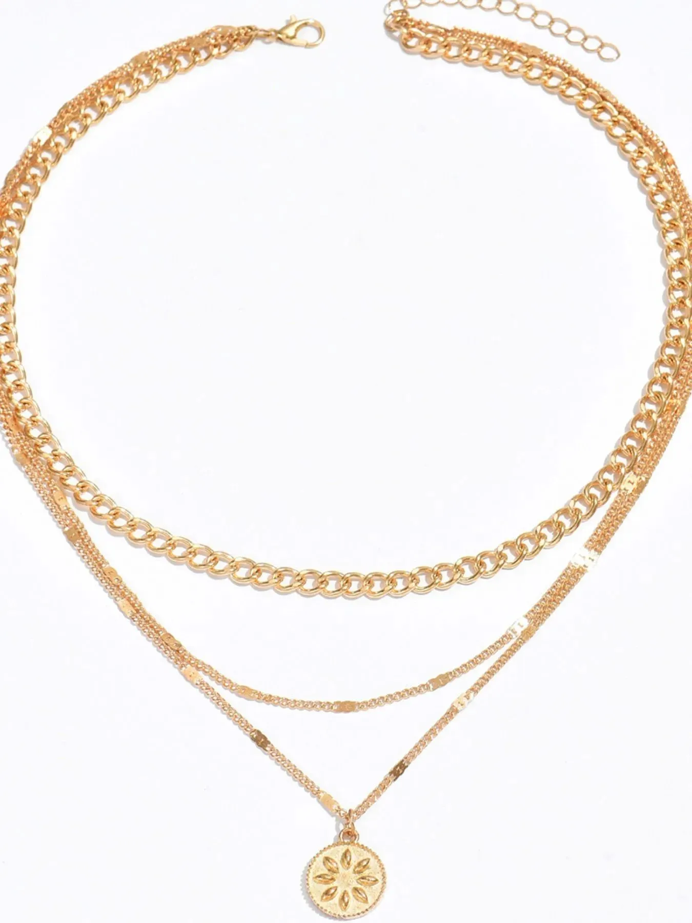18K Gold-Plated Layered Necklace with Sun Medallion Pendant sold by Gigi Laurent product image thumbnail 4