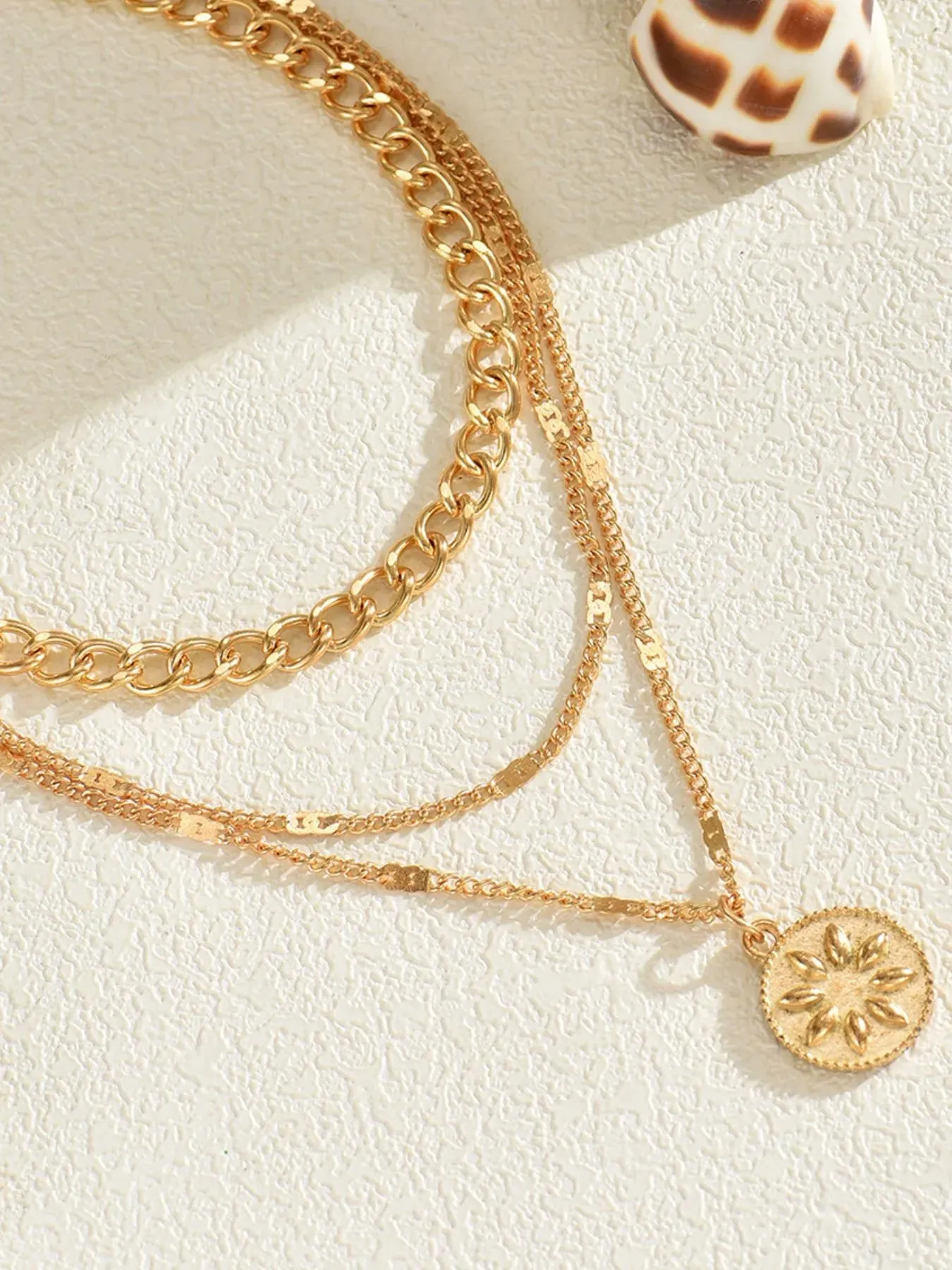 18K Gold-Plated Layered Necklace with Sun Medallion Pendant sold by Gigi Laurent product image thumbnail 2