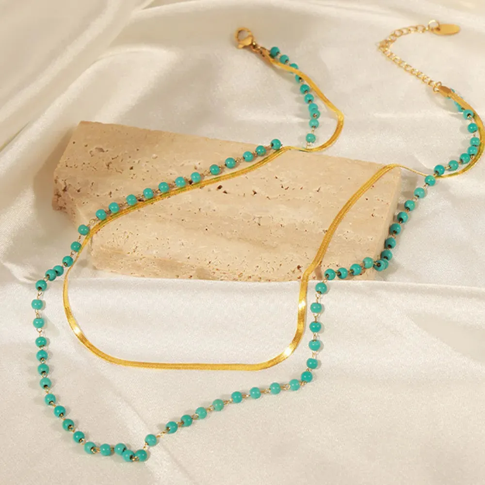 Turquoise Titanium Steel Double-Layered Necklace sold by Gigi Laurent product image thumbnail 3
