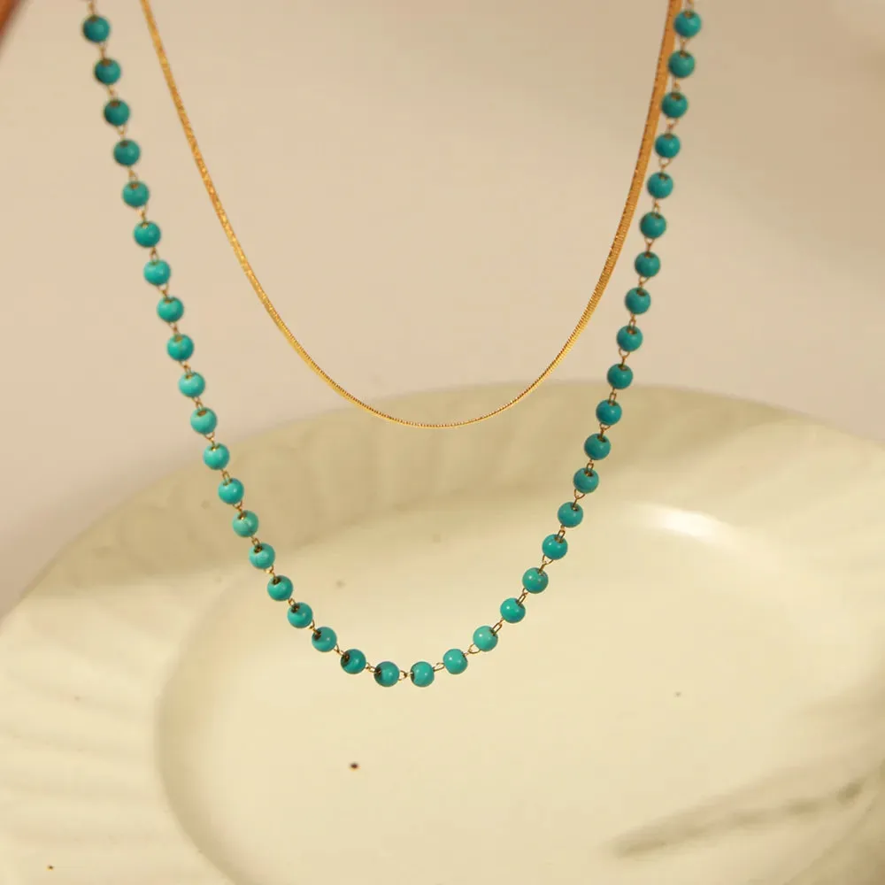 Turquoise Titanium Steel Double-Layered Necklace sold by Gigi Laurent product image thumbnail 2
