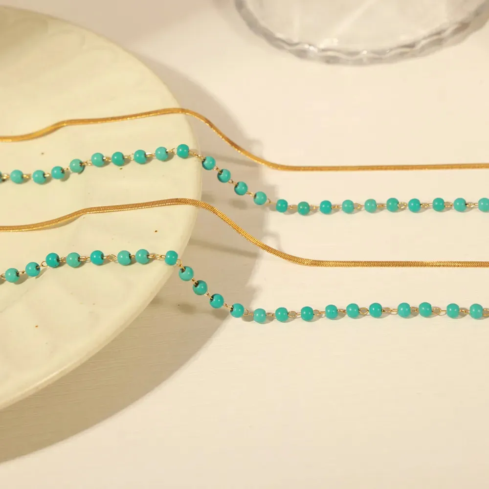 Turquoise Titanium Steel Double-Layered Necklace sold by Gigi Laurent product image thumbnail 5