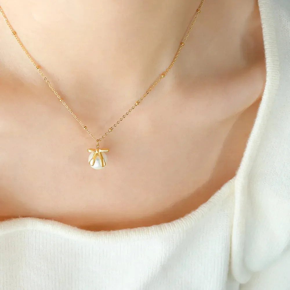 Titanium Steel Bow & Bead Pendant Necklace sold by Gigi Laurent product image thumbnail 3