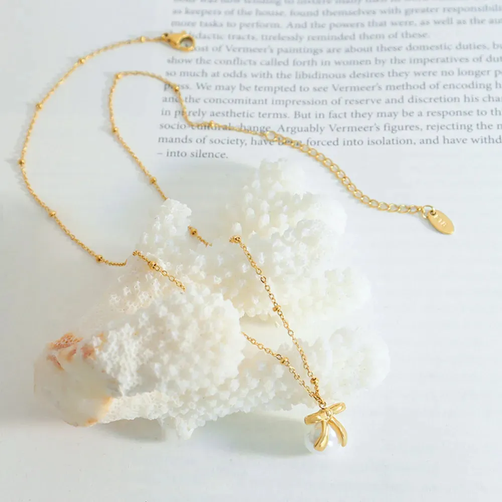 Titanium Steel Bow & Bead Pendant Necklace sold by Gigi Laurent