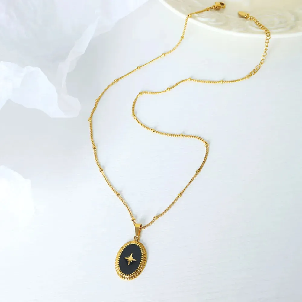 Gold-Plated Titanium Steel Oval Shape Pendant Necklace sold by Gigi Laurent product image thumbnail 2