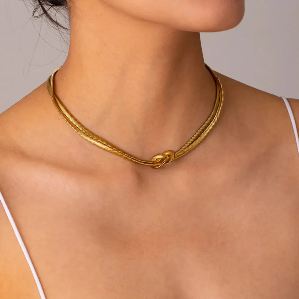 Double Layered Knot Herringbone Choker Necklace sold by Gigi Laurent product image thumbnail 3