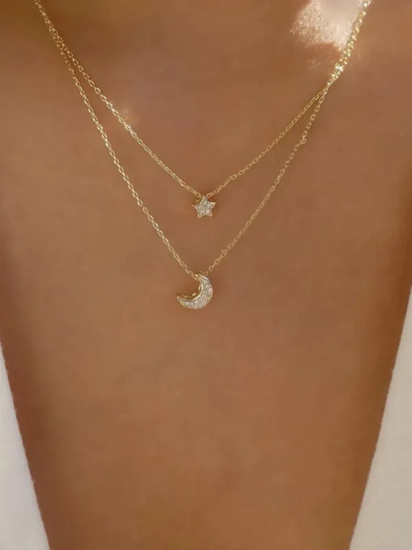 Double Layered Star and Moon Pendant Necklace sold by Gigi Laurent