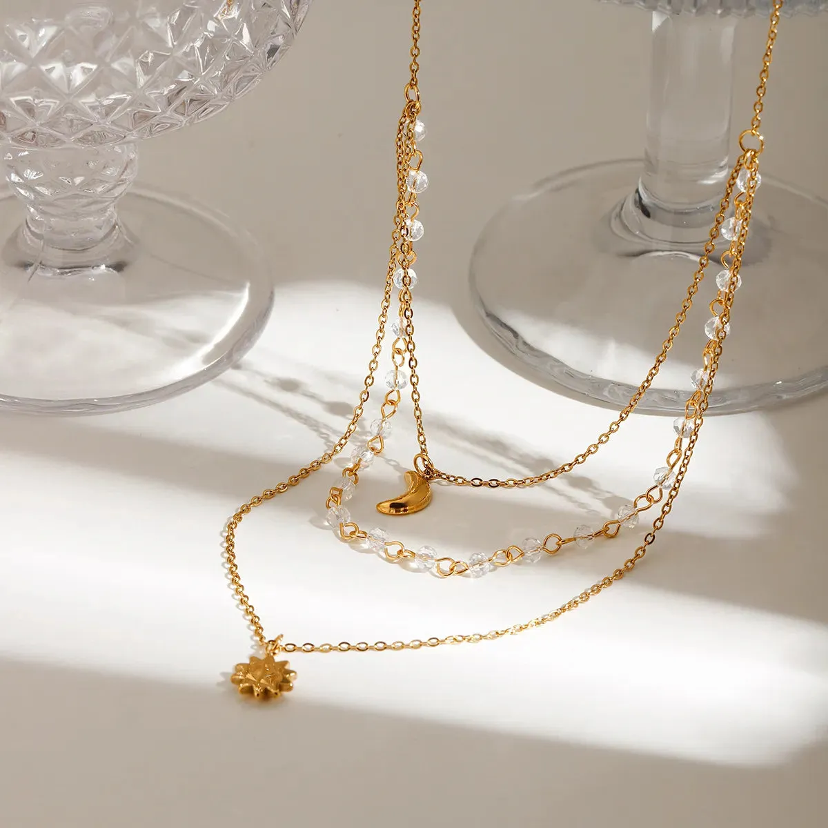 18K Gold-Plated Layered Moon Sun Pendant Necklace sold by Gigi Laurent product image thumbnail 3