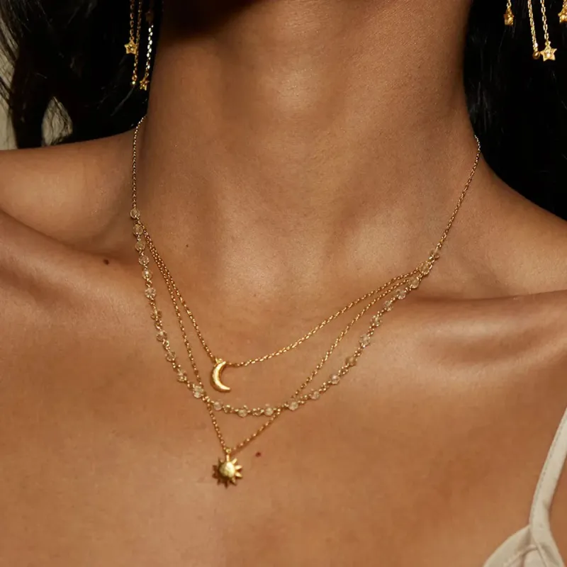 18K Gold-Plated Layered Moon Sun Pendant Necklace sold by Gigi Laurent