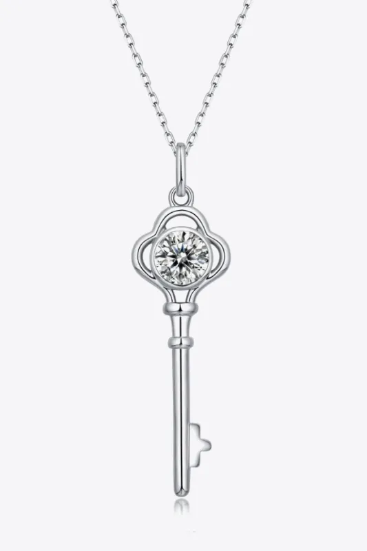925 Sterling Silver 1 Carat Moissanite Key Pendant Necklace sold by Gigi Laurent