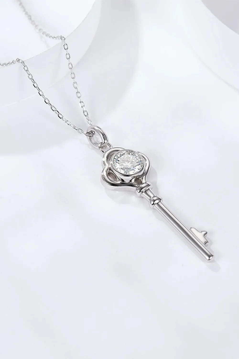 925 Sterling Silver 1 Carat Moissanite Key Pendant Necklace sold by Gigi Laurent product image thumbnail 4