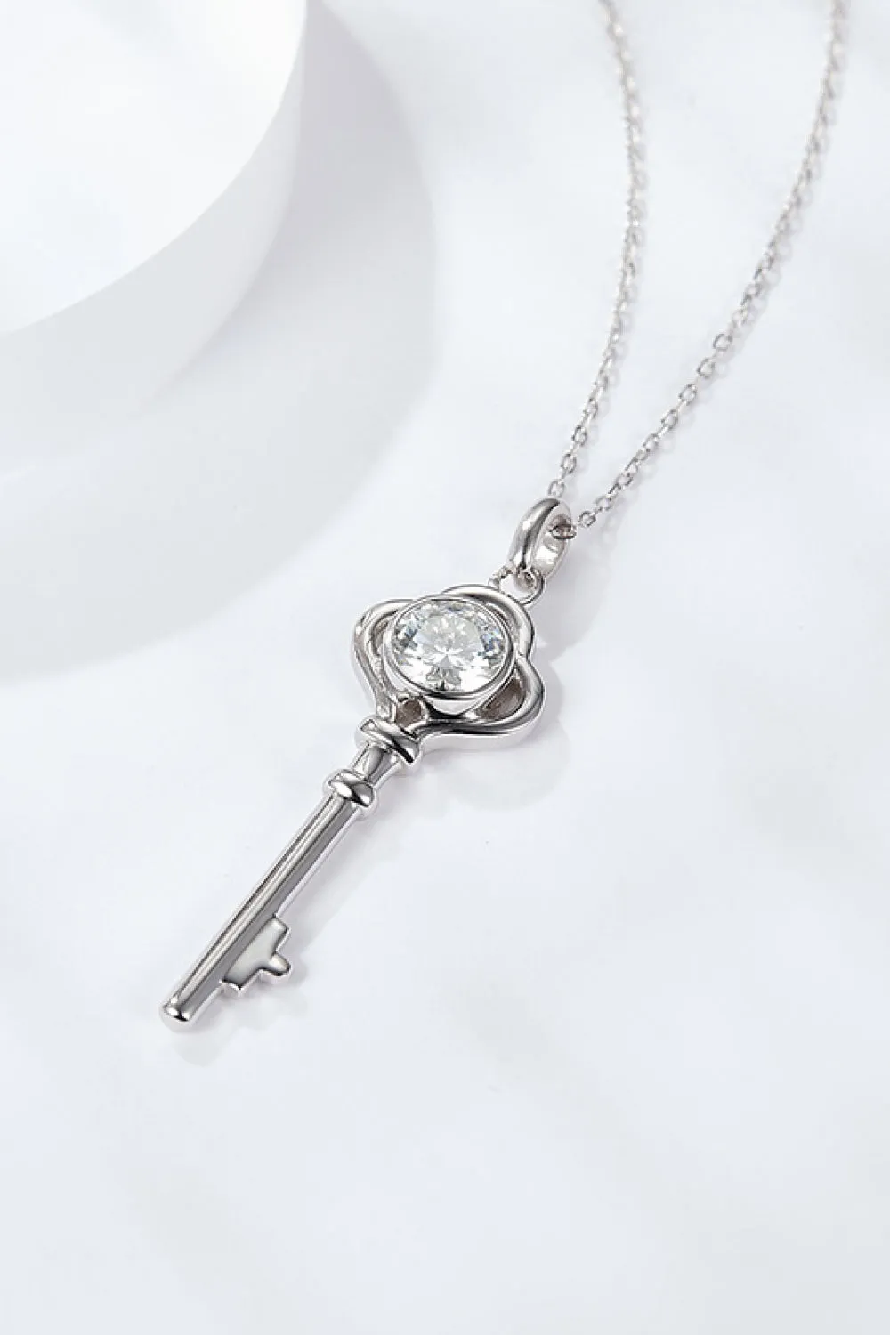 925 Sterling Silver 1 Carat Moissanite Key Pendant Necklace sold by Gigi Laurent product image thumbnail 3