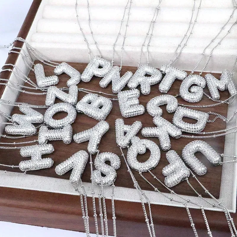 Copper Inlaid Zircon Letter Pendant Necklace sold by Gigi Laurent