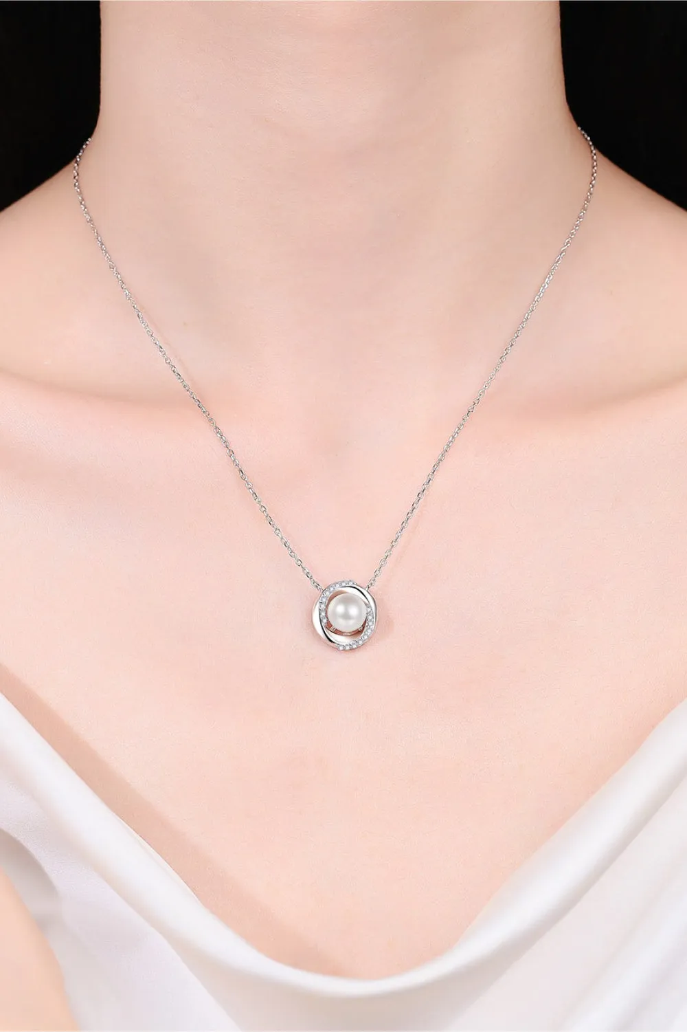 Moissanite Pearl Rhodium-Plated Necklace sold by Gigi Laurent product image thumbnail 2