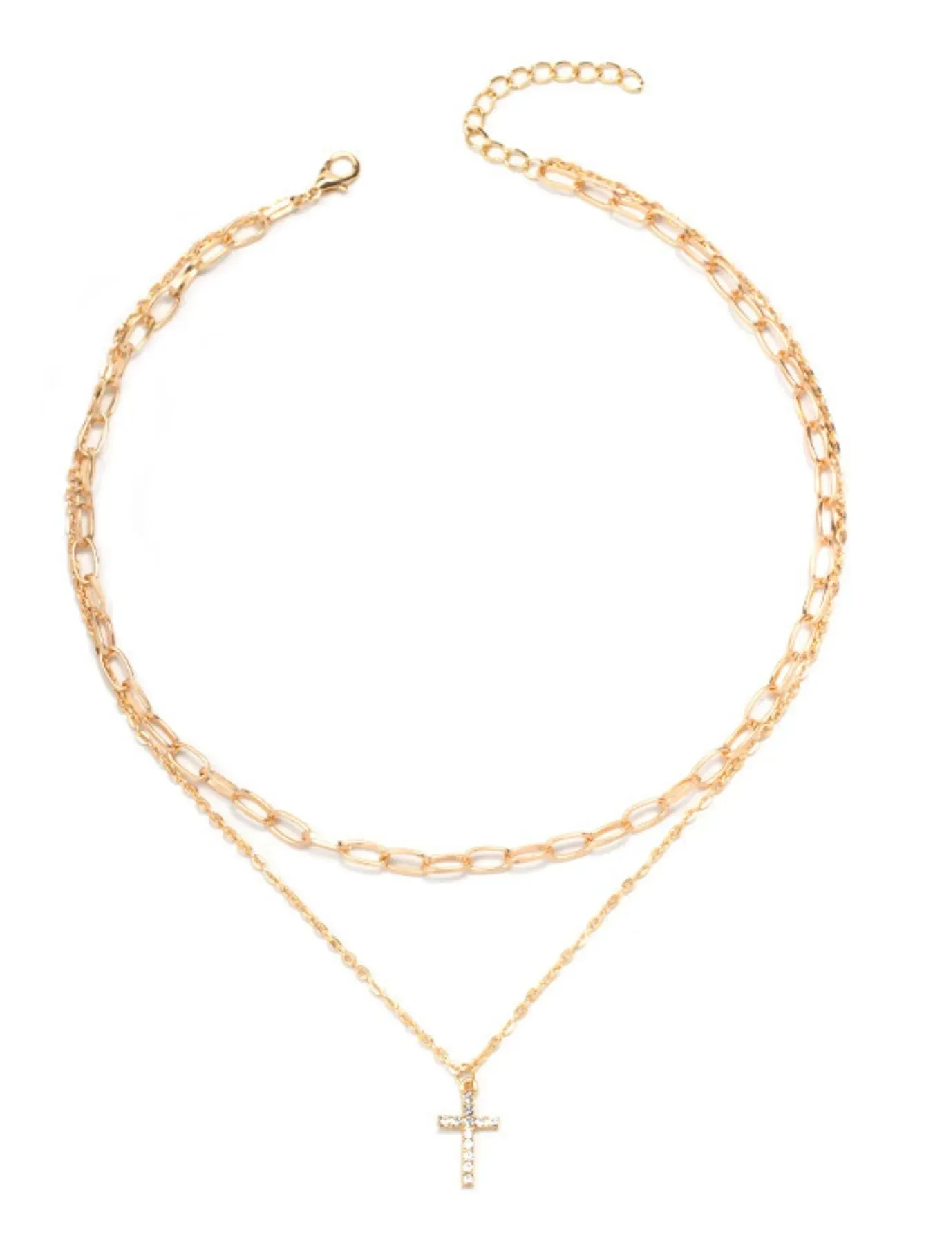 Double Layered Inlaid Zircon Cross Pendant Necklace sold by Gigi Laurent product image thumbnail 4