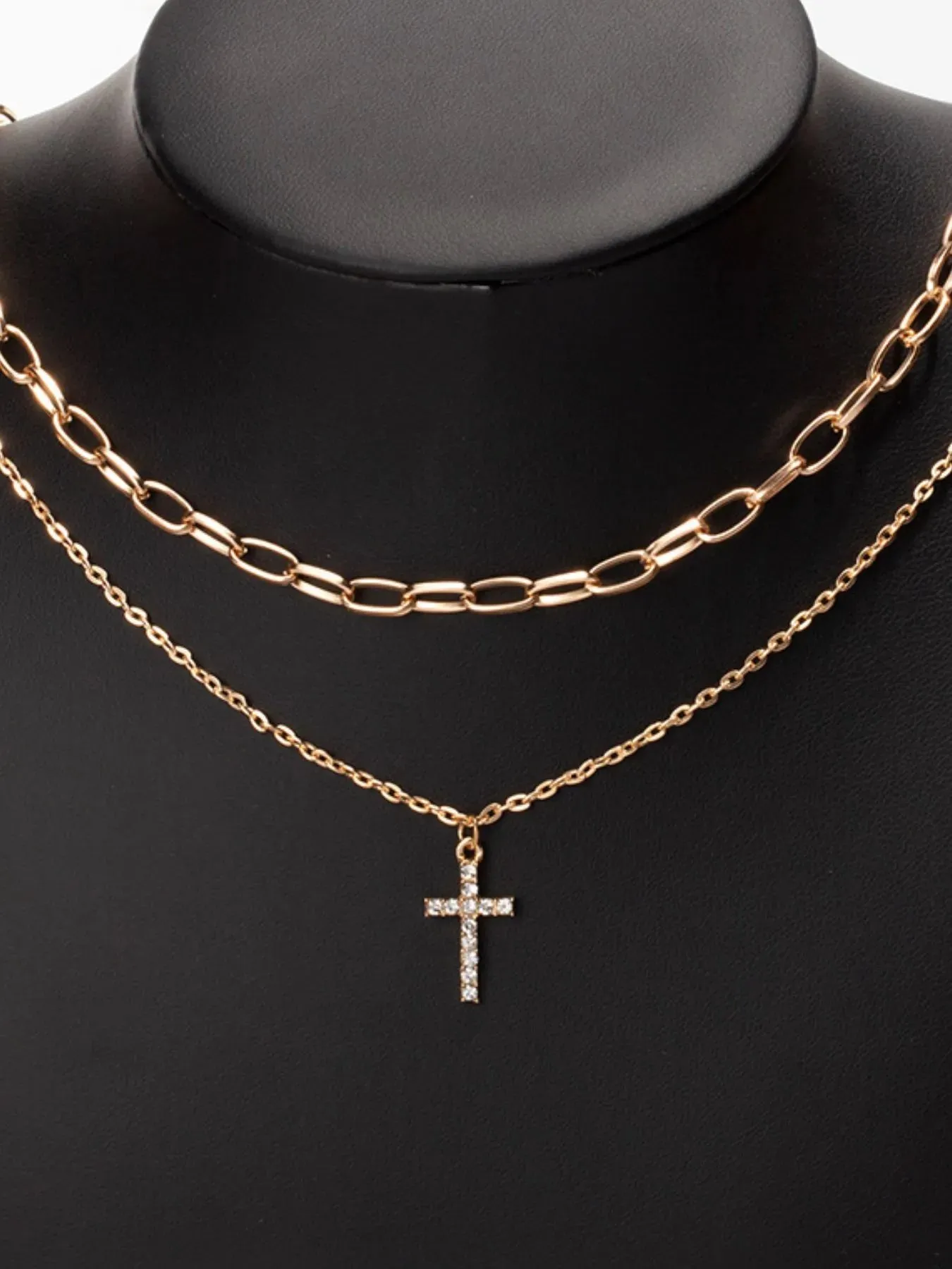 Double Layered Inlaid Zircon Cross Pendant Necklace sold by Gigi Laurent product image thumbnail 2
