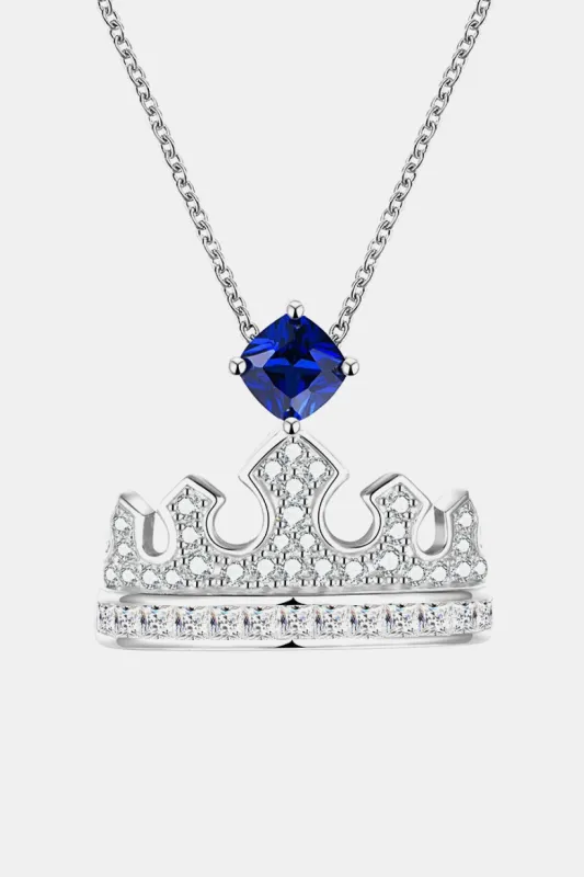 Zircon Lab-Grown Sapphire Crown Shape Pendant Necklace sold by Gigi Laurent