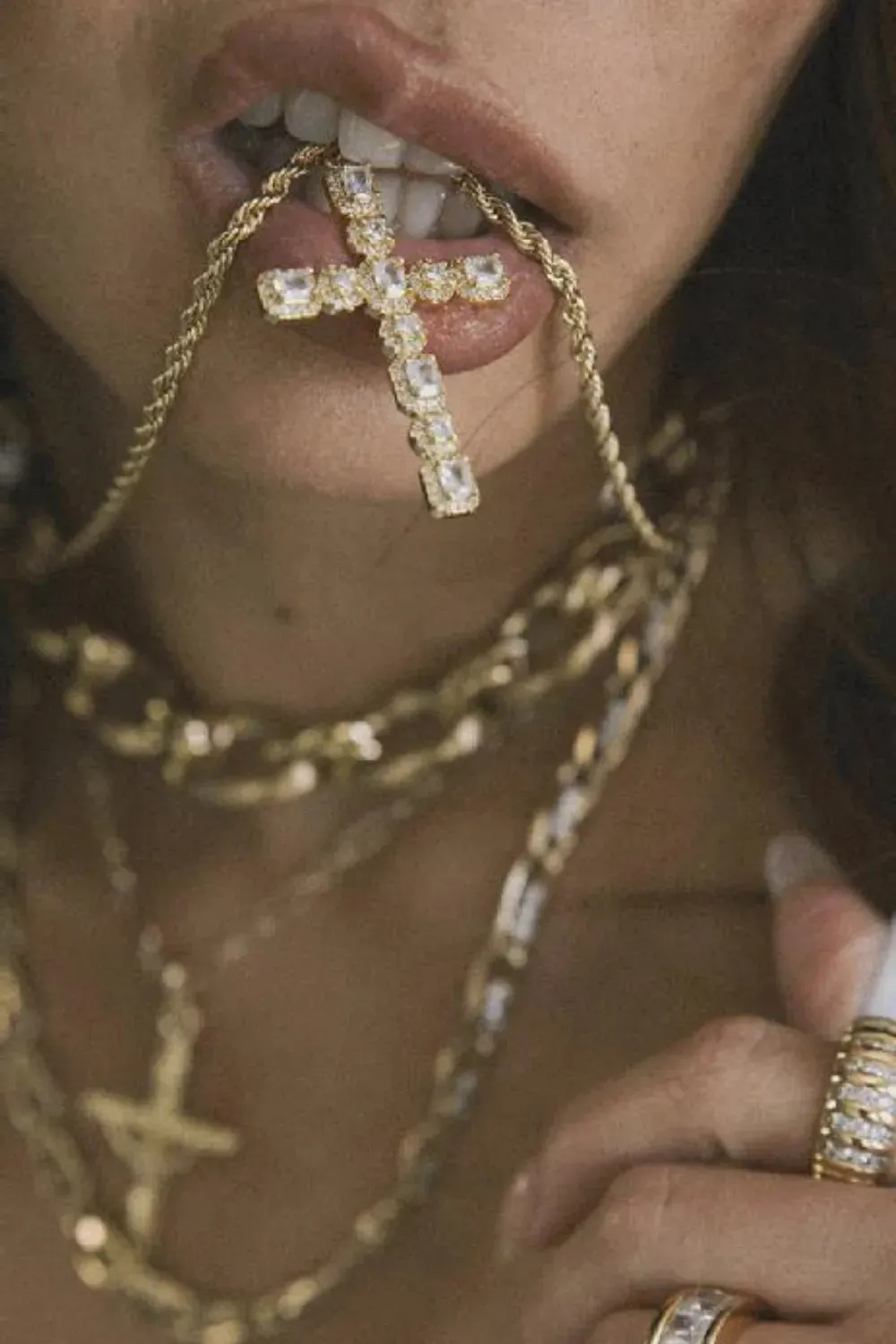 Brass Inlaid Zircon Cross Pendant Necklace sold by Gigi Laurent product image thumbnail 2