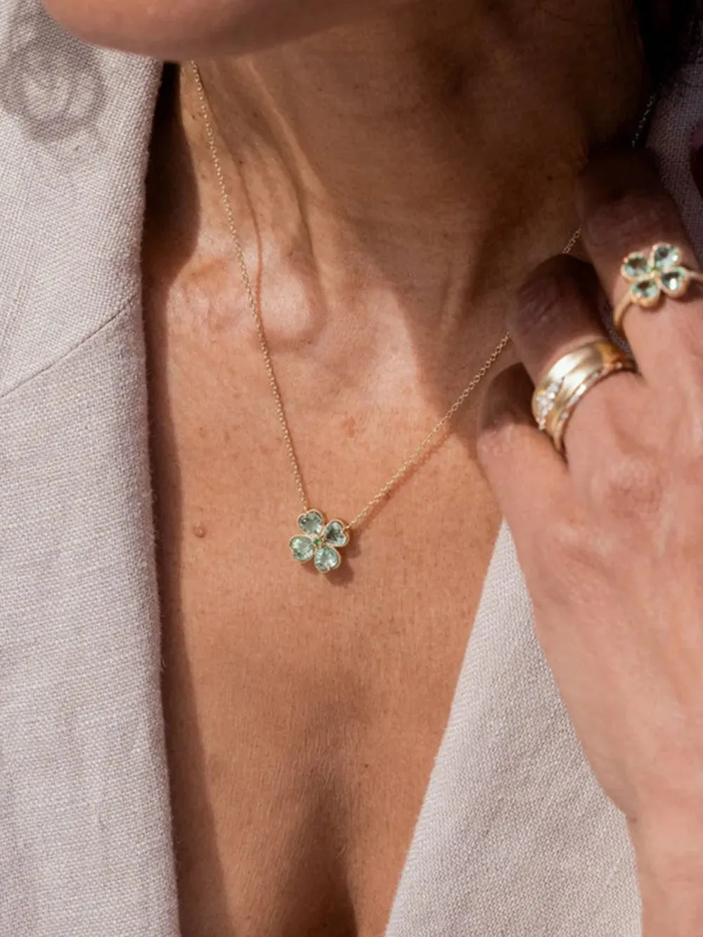 Stainless Steel Zircon Lucky Clover Pendant Necklace sold by Gigi Laurent product image thumbnail 5