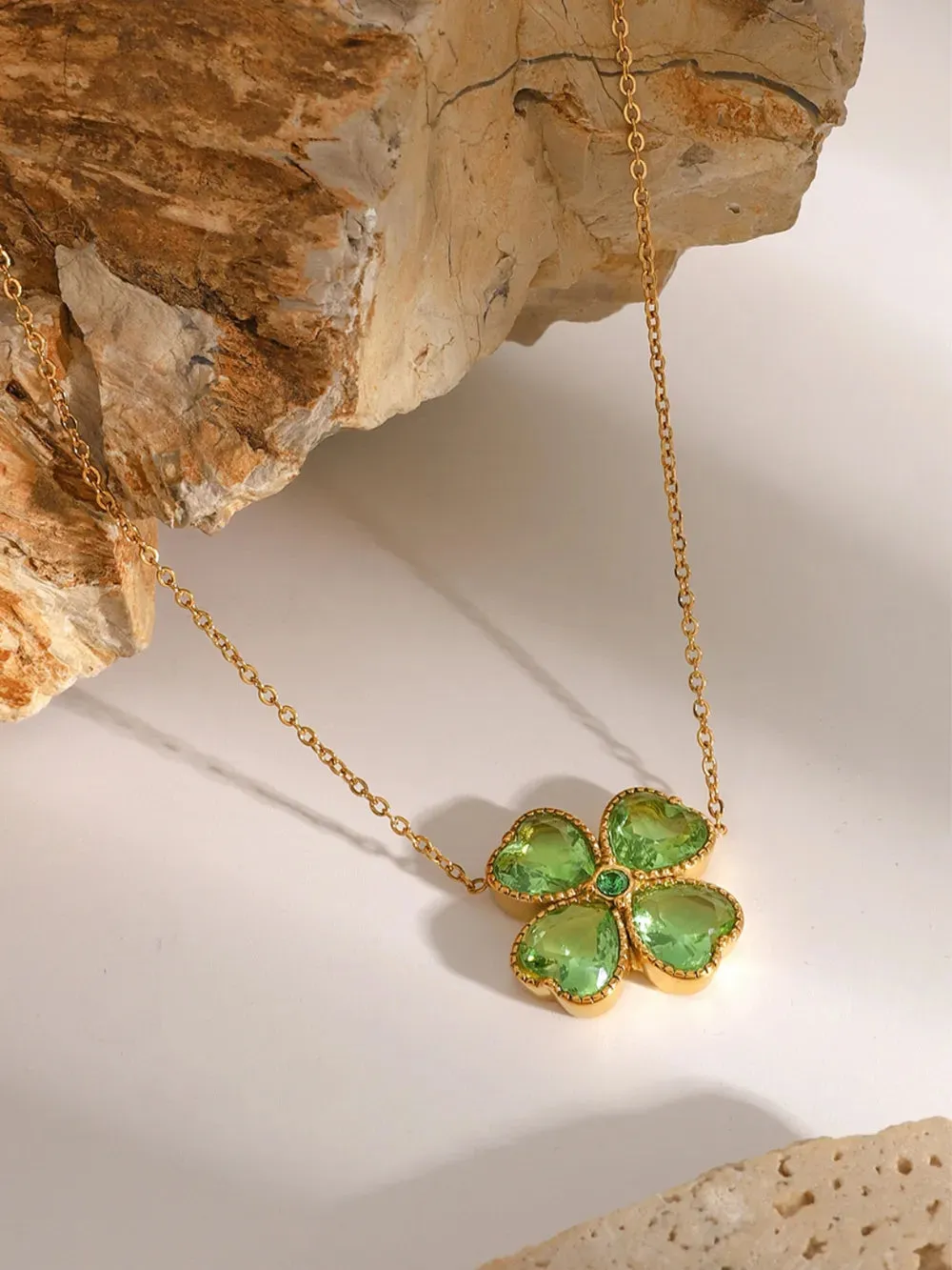 Stainless Steel Zircon Lucky Clover Pendant Necklace sold by Gigi Laurent product image thumbnail 2