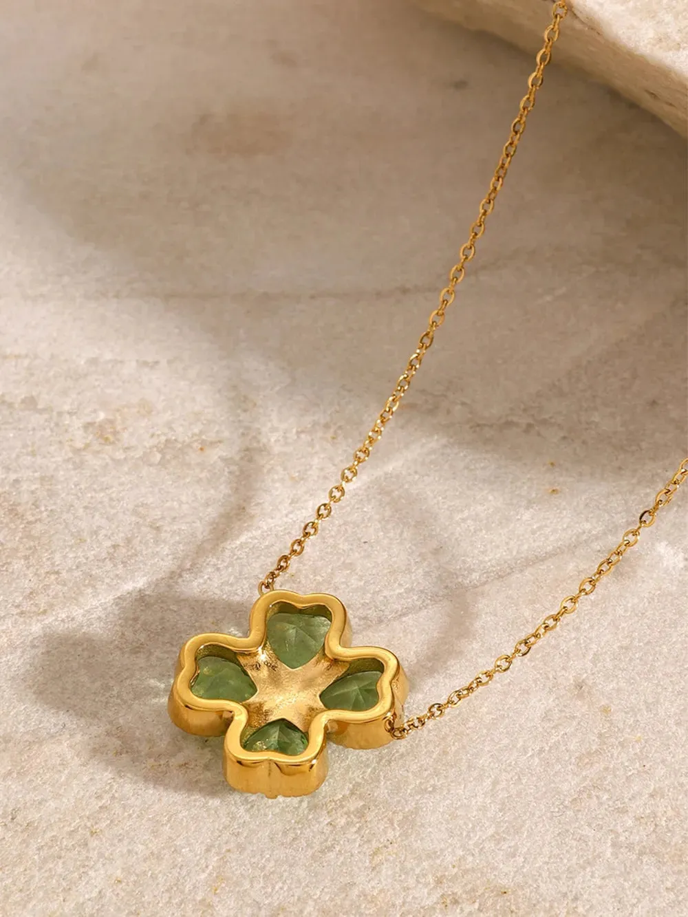 Stainless Steel Zircon Lucky Clover Pendant Necklace sold by Gigi Laurent product image thumbnail 4