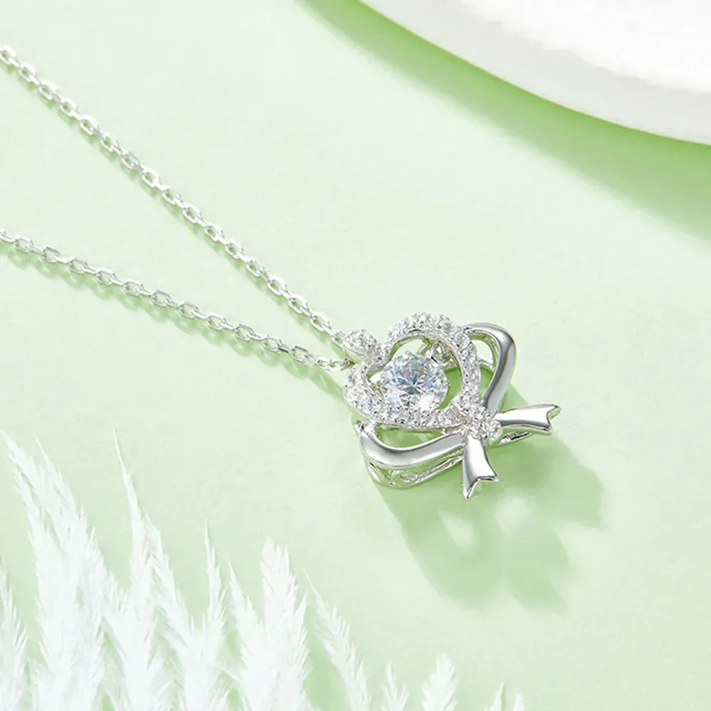 Moissanite 925 Sterling Silver Bow & Heart Necklace sold by Gigi Laurent product image thumbnail 2