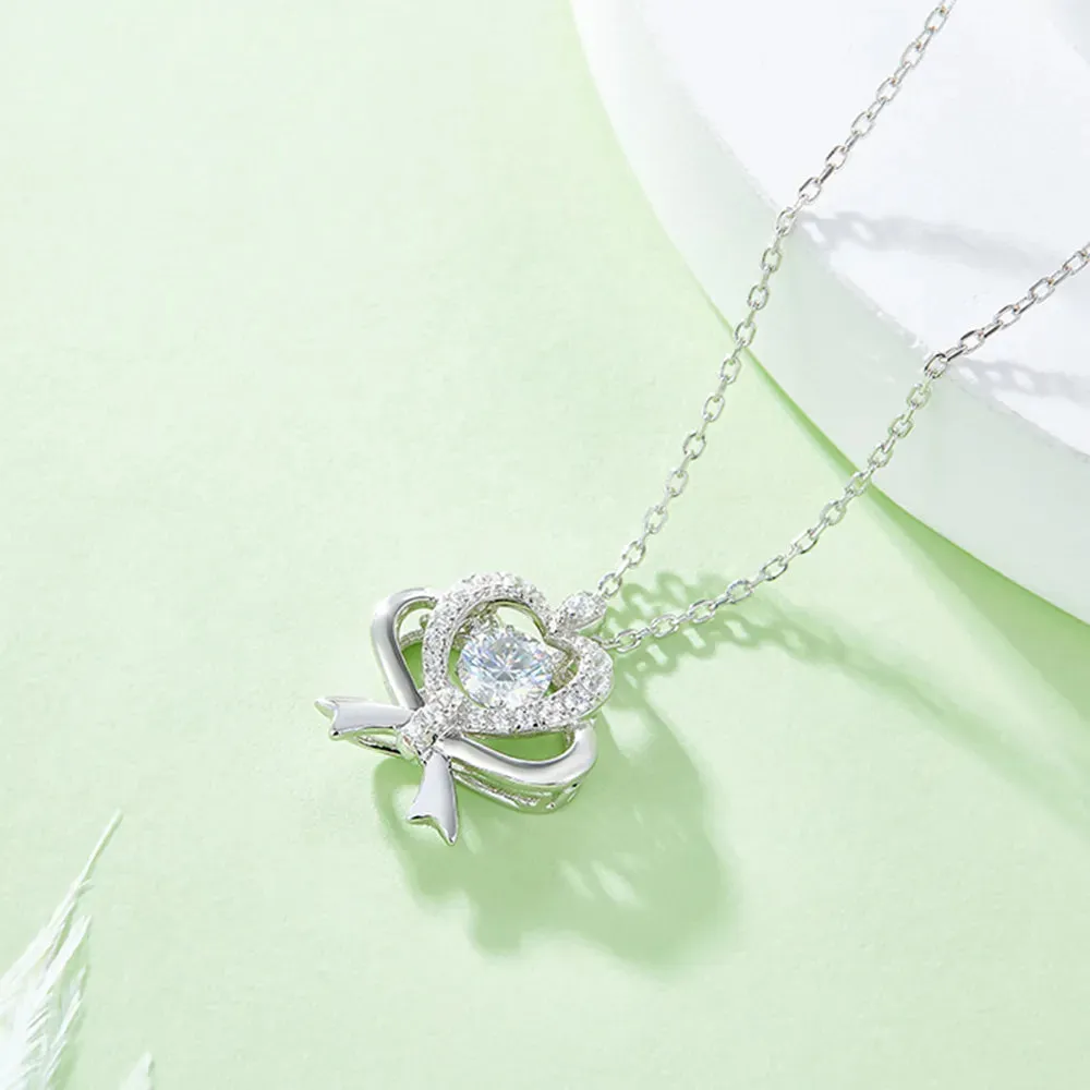 Moissanite 925 Sterling Silver Bow & Heart Necklace sold by Gigi Laurent product image thumbnail 3
