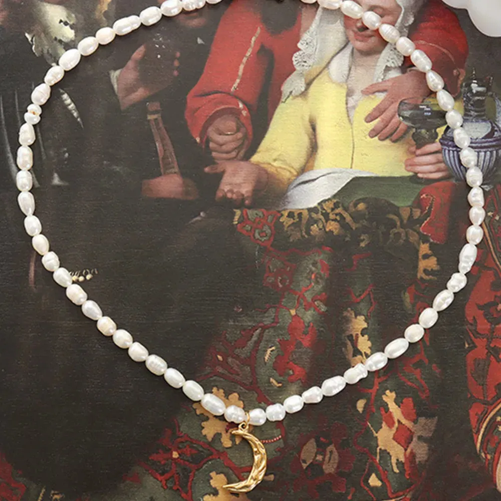 Pearl Titanium Steel Moon Shape Pendant Necklace sold by Gigi Laurent product image thumbnail 3