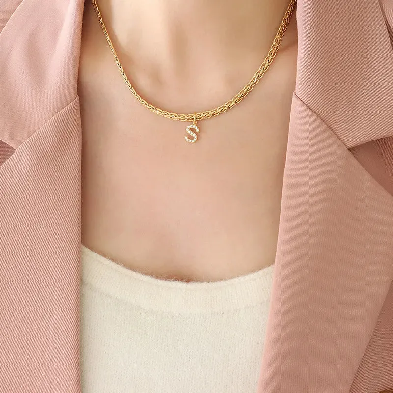 Brass Inlaid Zircon Letter Pendant Necklace sold by Gigi Laurent product image thumbnail 2