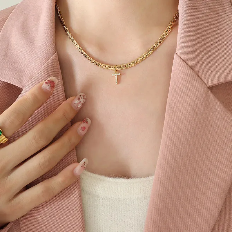 Brass Inlaid Zircon Letter Pendant Necklace sold by Gigi Laurent product image thumbnail 4