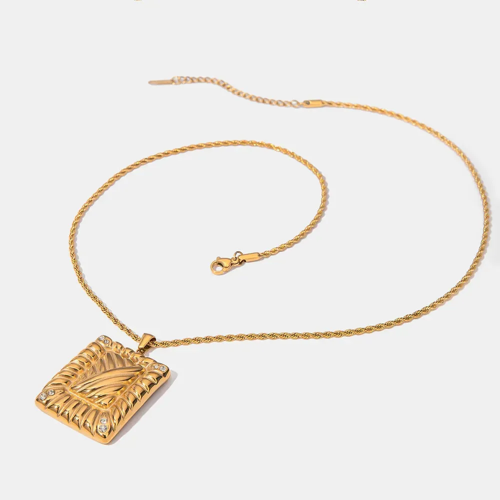Stainless Steel Inlaid Rhinestone Rectangle Shape Pendant Necklace sold by Gigi Laurent product image thumbnail 2