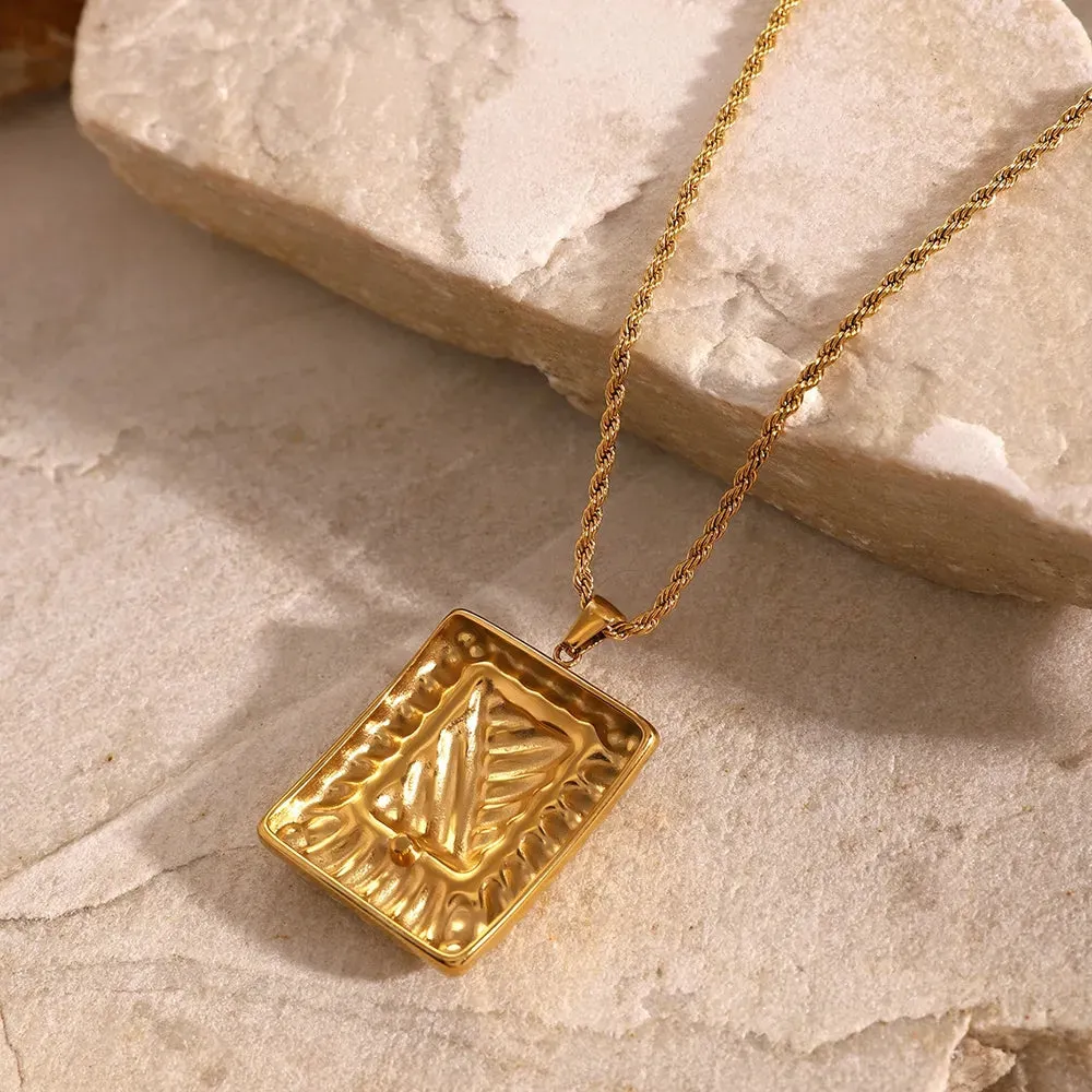 Stainless Steel Inlaid Rhinestone Rectangle Shape Pendant Necklace sold by Gigi Laurent product image thumbnail 4