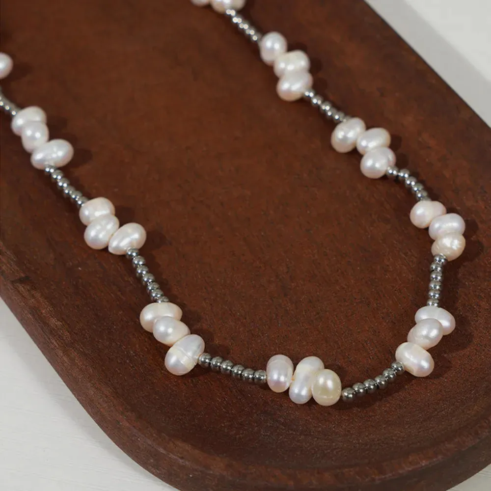 Freshwater Pearl Titanium Steel Bead Necklace sold by Gigi Laurent product image thumbnail 4