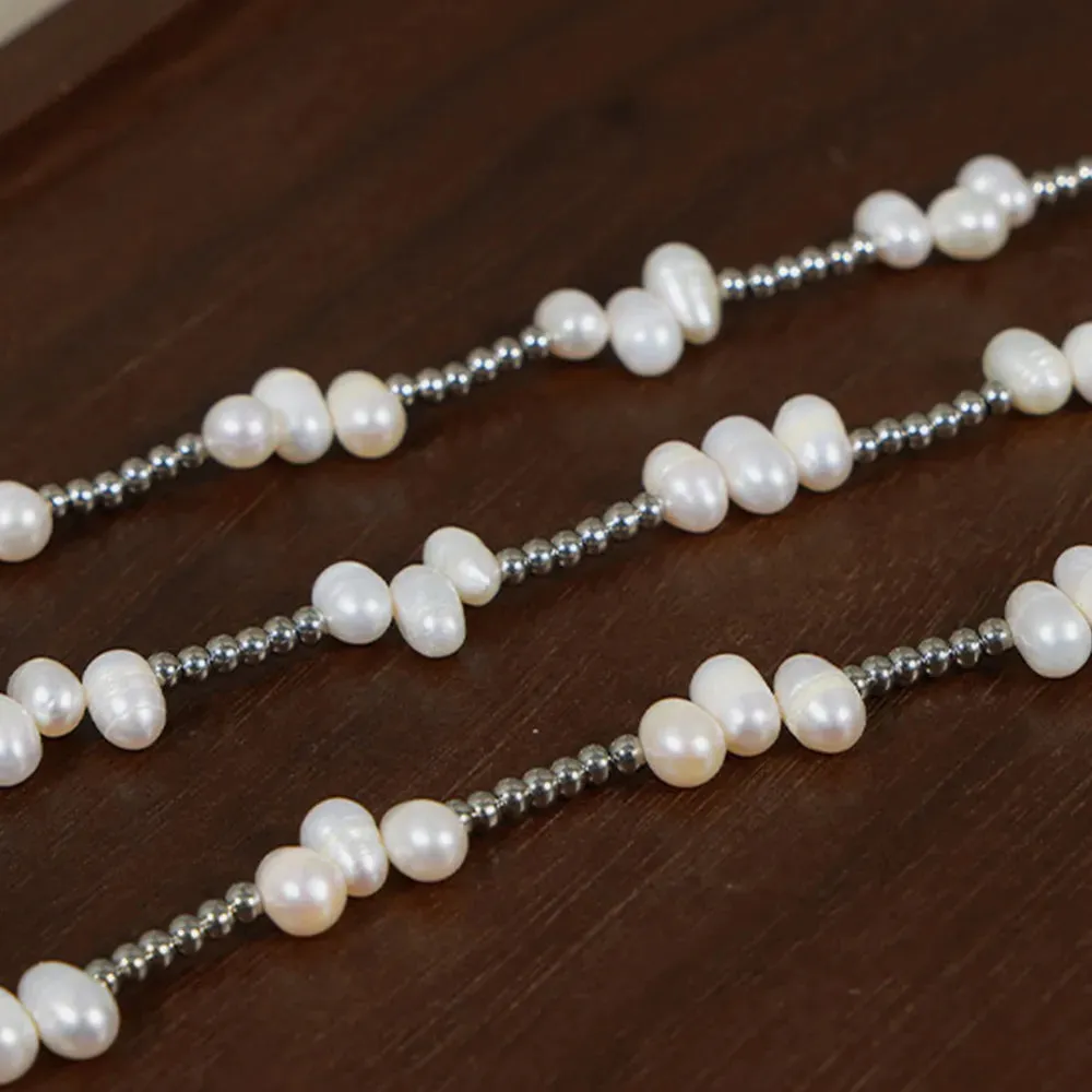 Freshwater Pearl Titanium Steel Bead Necklace sold by Gigi Laurent product image thumbnail 3