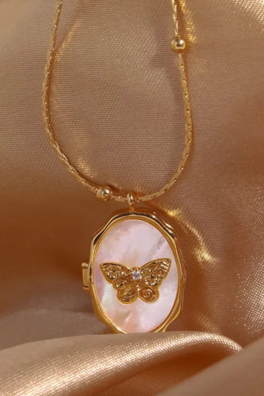 Butterfly Shell Pendant Copper Necklace sold by Gigi Laurent