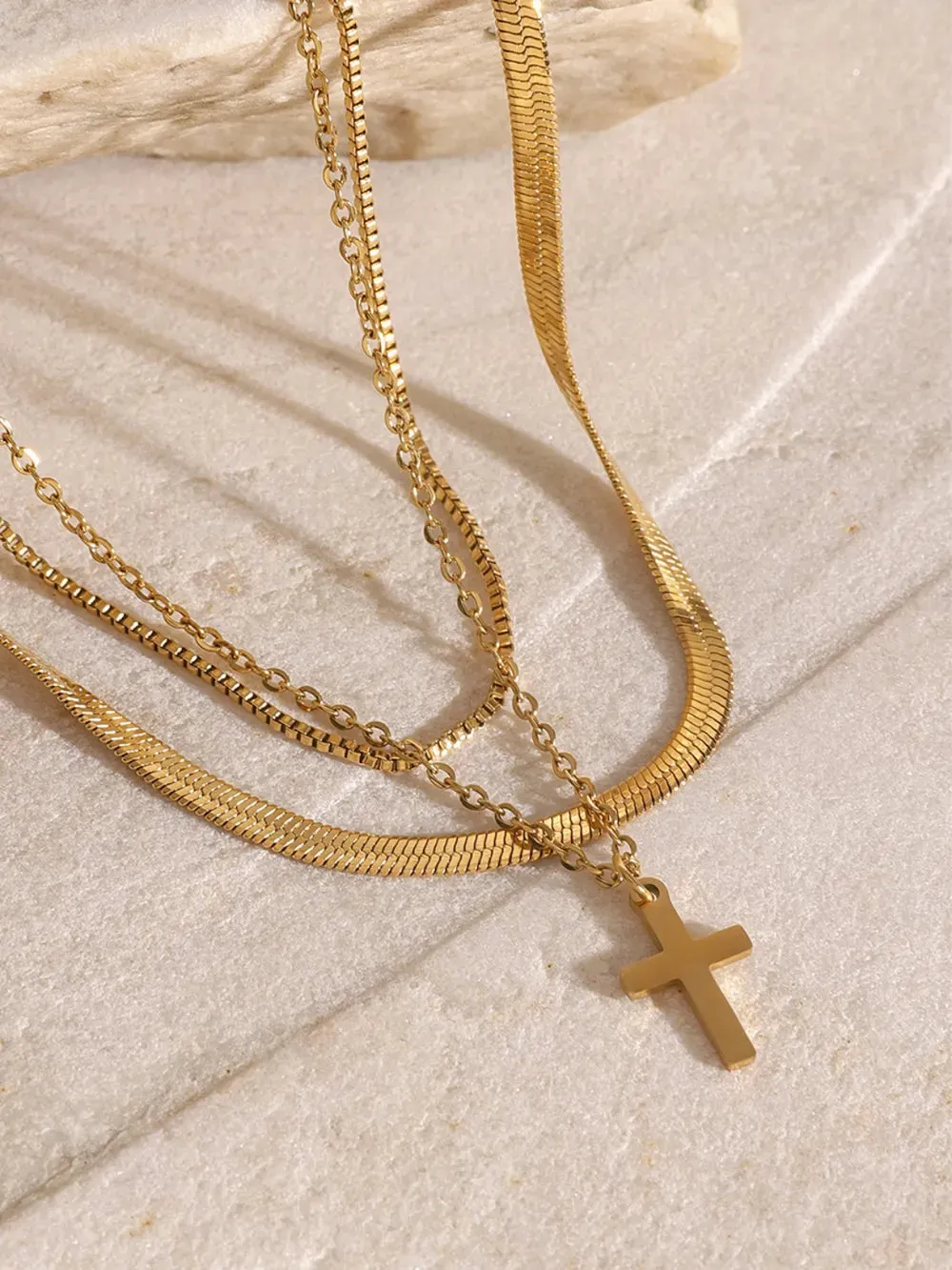 18K Gold-Plated Three-Layered Cross Necklace sold by Gigi Laurent product image thumbnail 2