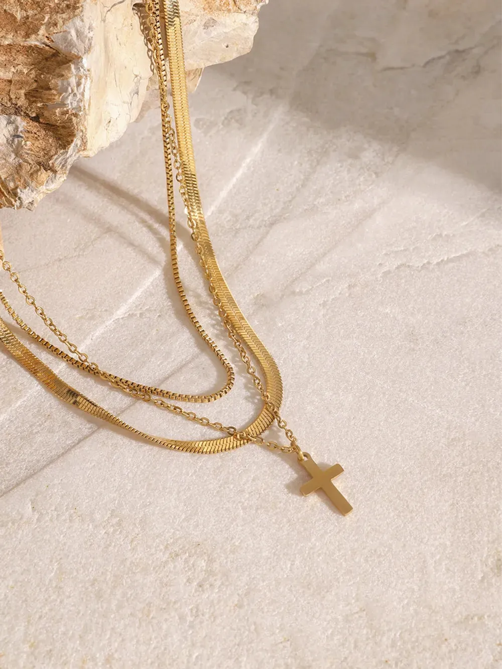 18K Gold-Plated Three-Layered Cross Necklace sold by Gigi Laurent product image thumbnail 3