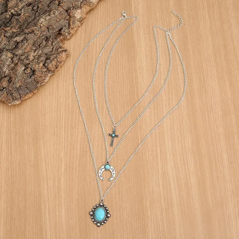 Artificial Turquoise Alloy Three-Layered Necklace sold by Gigi Laurent product image thumbnail 2