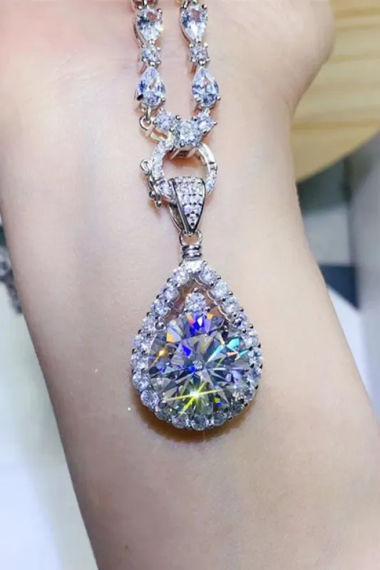 10 Carat Moissanite Teardrop Pendant Platinum-Plated Necklace sold by Gigi Laurent