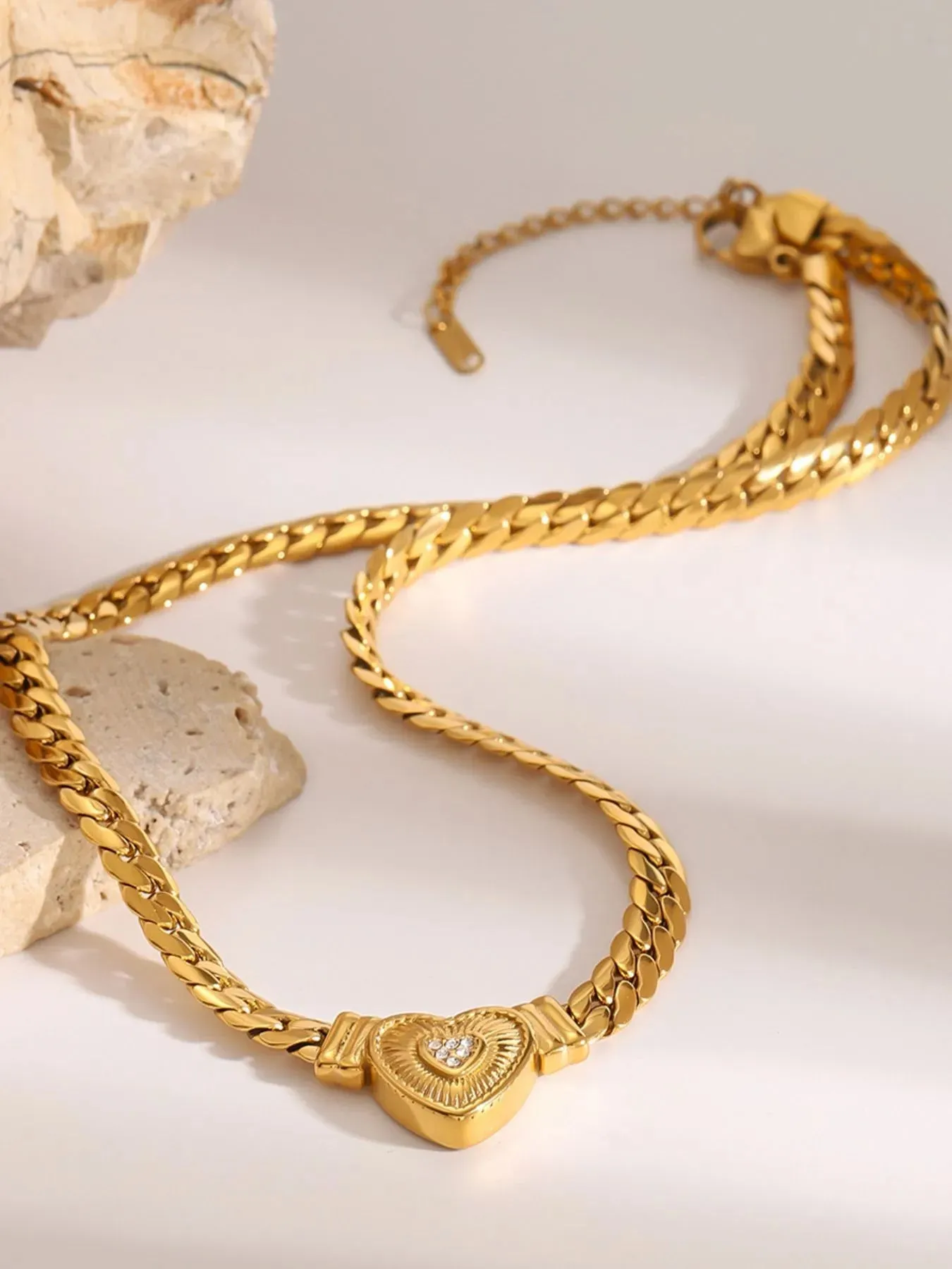 18K Gold-Plated Inlaid Zircon Heart Chain Necklace sold by Gigi Laurent product image thumbnail 3