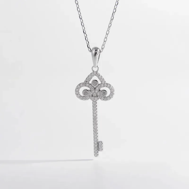 925 Sterling Silver Inlaid Zircon Key Shape Necklace sold by Gigi Laurent