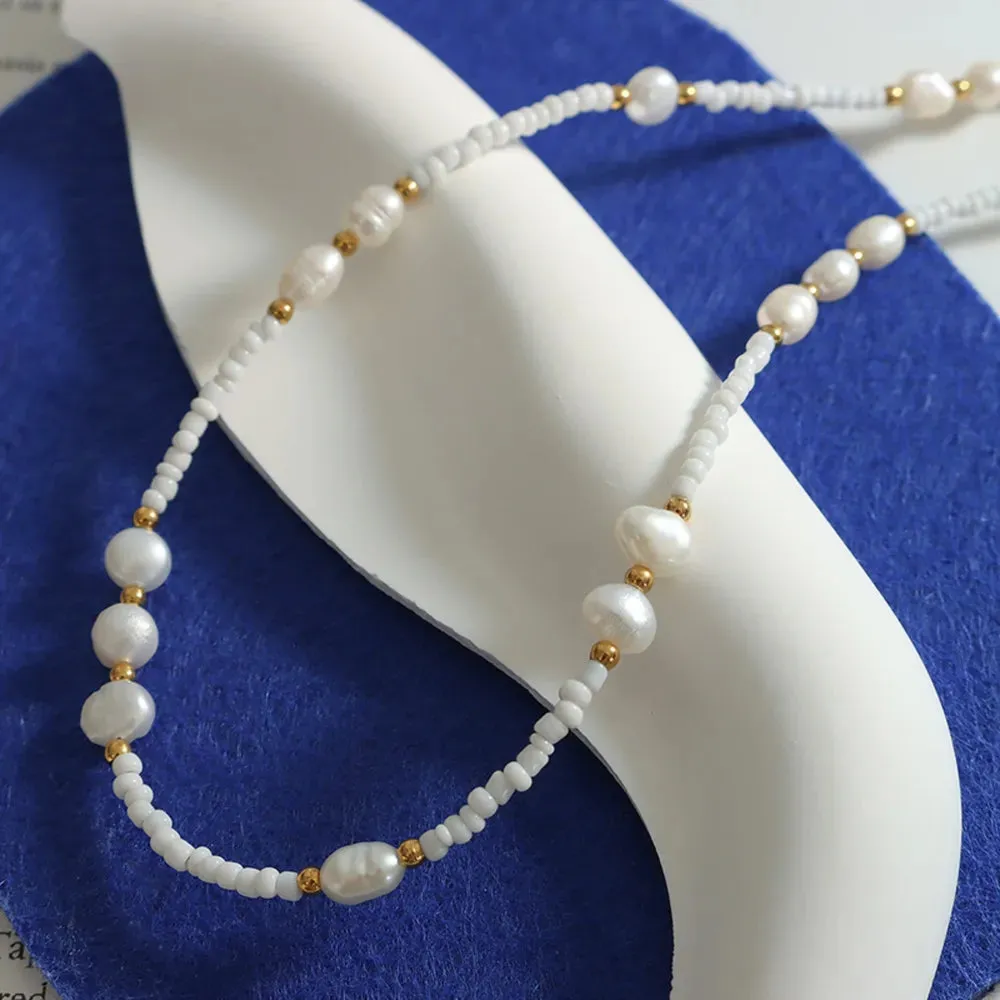 Titanium Steel Glass Bead Pearl Necklace sold by Gigi Laurent product image thumbnail 4