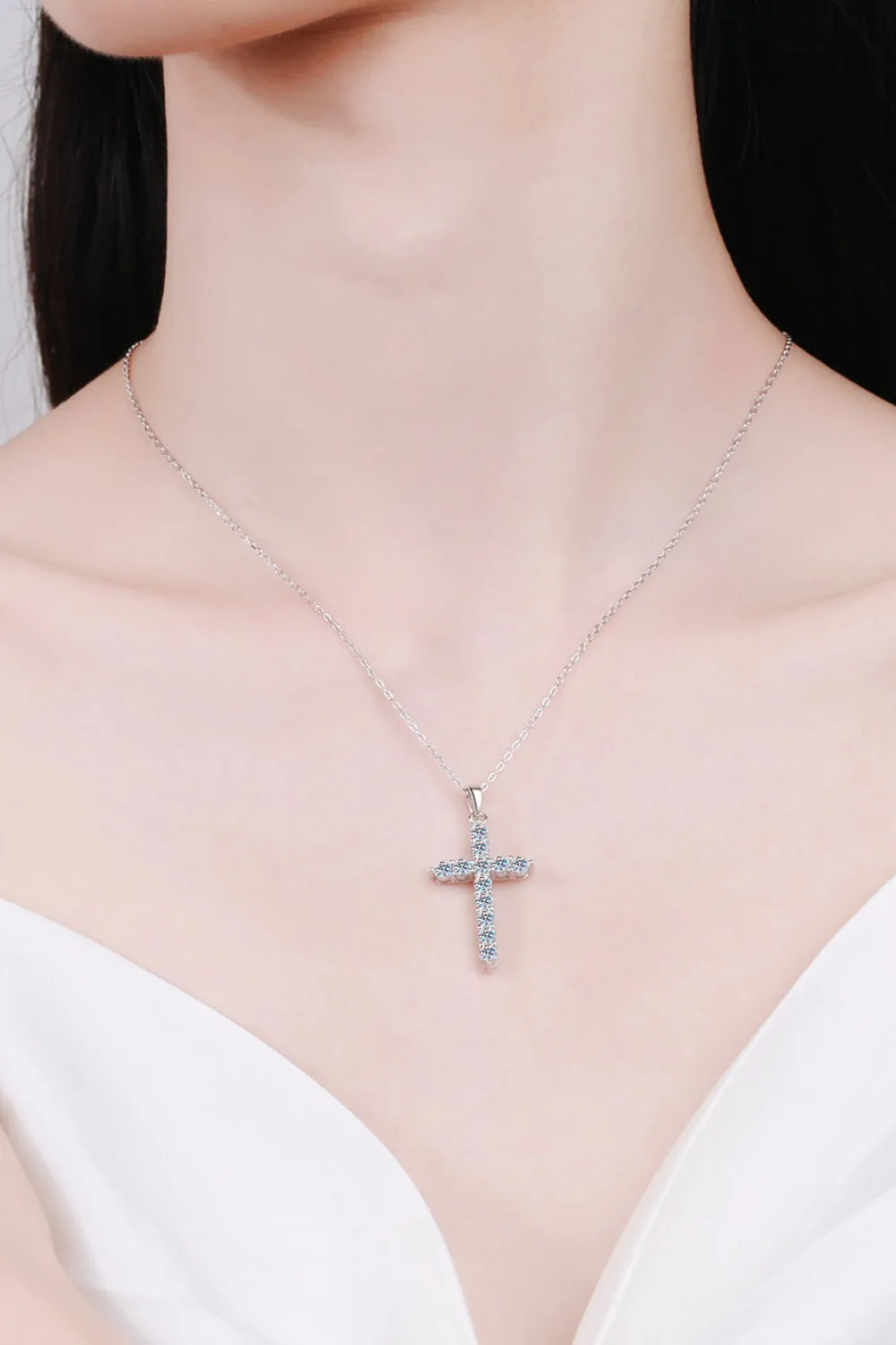 Adored 925 Sterling Silver Cross Moissanite Necklace sold by Gigi Laurent product image thumbnail 5