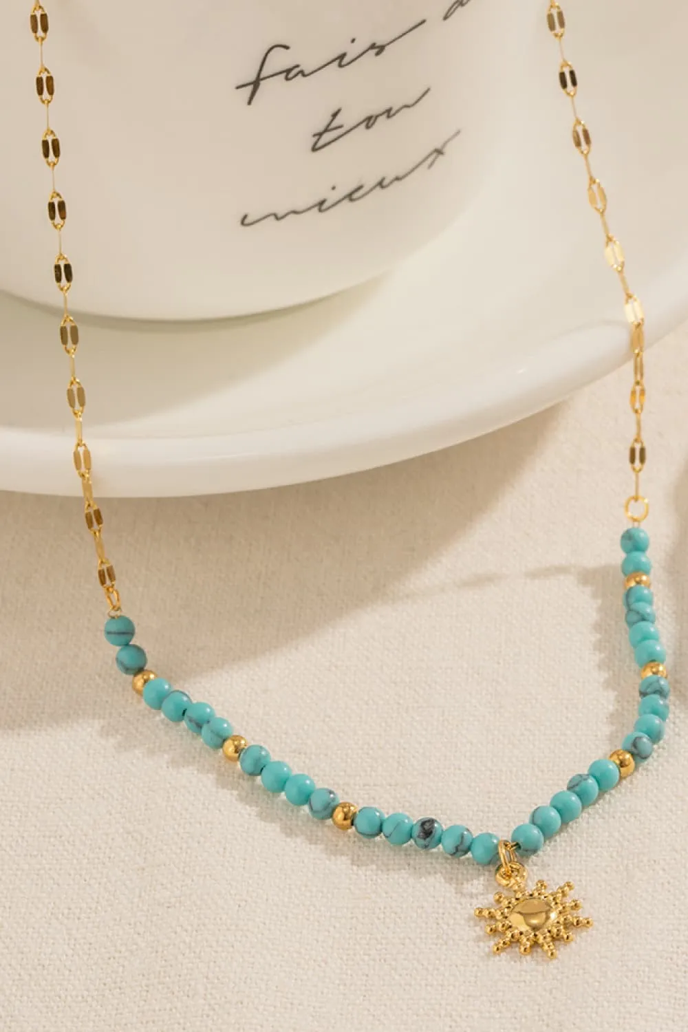 Turquoise Beaded 18K Gold-Plated Sun Shape Pendant Necklace sold by Gigi Laurent product image thumbnail 2