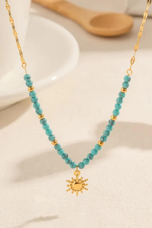 Turquoise Beaded 18K Gold-Plated Sun Shape Pendant Necklace sold by Gigi Laurent