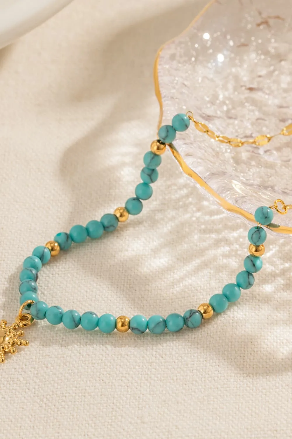 Turquoise Beaded 18K Gold-Plated Sun Shape Pendant Necklace sold by Gigi Laurent product image thumbnail 4