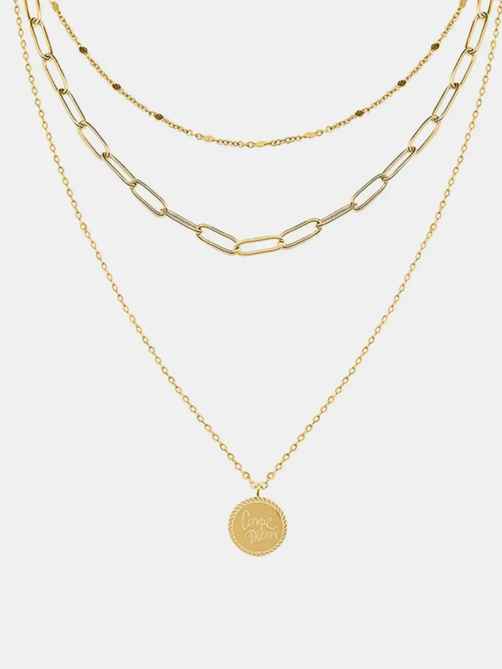 18K Gold-Plated Three-Layered Engraved Necklace sold by Gigi Laurent product image thumbnail 3