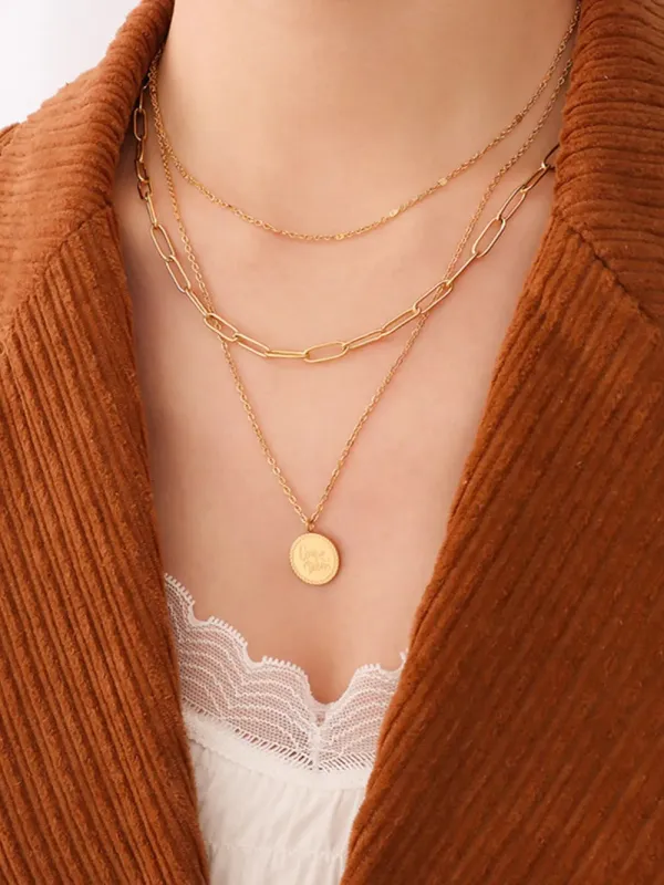18K Gold-Plated Three-Layered Engraved Necklace sold by Gigi Laurent