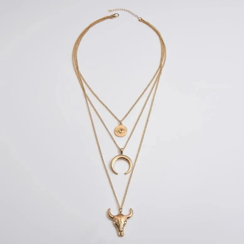 Alloy Three-Layered Bull Head Pendant Necklace sold by Gigi Laurent product image thumbnail 2